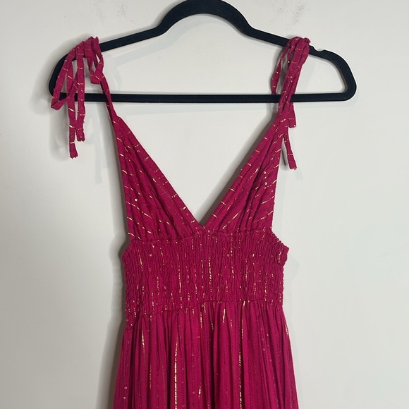 Sundress | Women’s Pink Gold Metallic Details Yolanda Maxi Dress Size Small - Picture 3 of 9